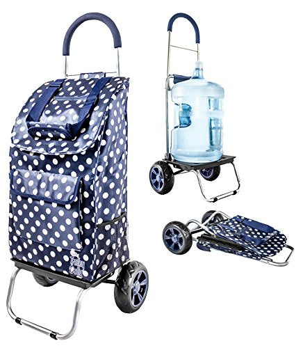 dbest products Trolley Dolly Shopping Grocery Foldable Cart Storage Mom, Blue Polka Dot - color: Blue Polka Dot, style: Cart