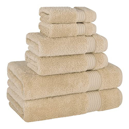 Cotton Paradise 100% Cotton Turkish Towel Set, Soft Absorbent Quick Dry, 6 Piece Towel Set, Beige - color: Beige