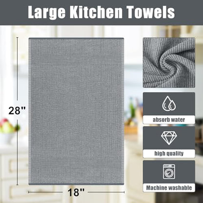 Homaxy Premium Kitchen Towels(18”x 28”, 3 Pack), Large Cotton Kitchen Hand Towels, Flat and Terry Dish Towels, 380 GSM Highly Absorbent Tea Towels Set with Hanging Loop, Grey - color: Grey, style: 3-pack