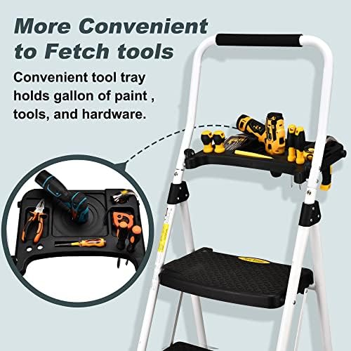 SocTone 4 Step Ladder, Folding Step Stool with Tool Platform, Sturdy& Portable Steel Ladder for Adults, 330LBS Capacity Ladder for Home Kitchen Pantry Office - size: 4-Step