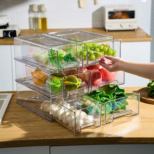 Clear Stackable Refrigerator Organizers and Storage Drawers - Pull-Out Fridge Bins with handles for Kitchen，Pantry，Cabinet，Bathroom, Undersink，Closet (2 Pack) - size: 2 Pack | Medium