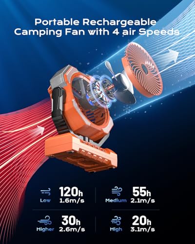 Misting Fan, Portable Camping Fans with 9oz Water Tank, 24000mAh Rechargeable Fan with 4 Speed, Battery Powered Fans with 120H Cooling, Last 5H Mist, 2 Mist Modes, Light, Outsides/Summer Essential - color: Orange