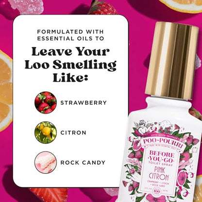 Poo-Pourri Before-You-Go Toilet Spray, Pink Citron, 2 Fl Oz, Up to 100 Uses, Bathroom Odor Deodorizer with Essential Oils for Home or Work, Travel Essentials, TSA Approved Size - size: 2 Ounce (Pack of 1), style: Pink Citron