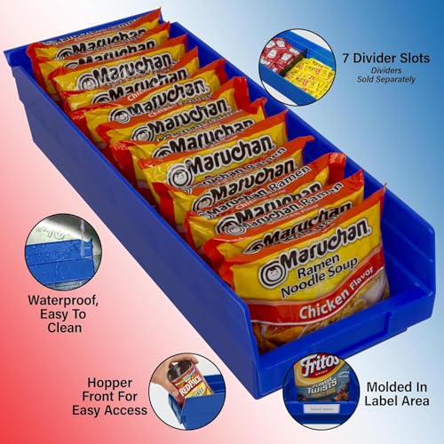 Akro-Mils 30138 Plastic Shelf Bins, Heavy Duty Storage Bins for Garage, Closet, and Drawer Organization, 18" x 6-1/2" x 4", Blue, 12-Pack - color: Blue