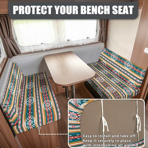RV Dinette Cushion Covers Includes 1 Backrest Cover & 1 Bench Cover, Colorful Aztec Tribal Stretch Loveseat Slipcovers for Travel Trailer - color: Colorful Aztec Tribal