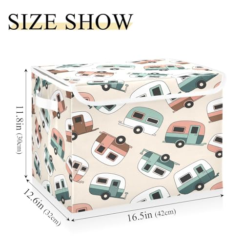 Retro Camper Trailers Storage Bins with Lids Foldable Storage Basket with Handles Collapsible Large Fabric Organizer Containers for Clothes Shelves Closet Office Home