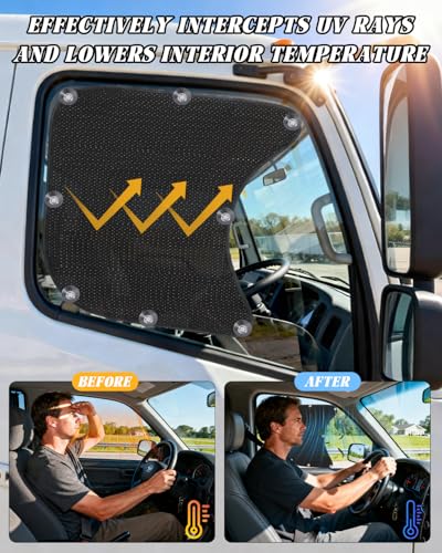 2Pcs Semi Truck Side Window Sun Shades,20×23" UV Protection Sunblock Side Window Shade with Suction Cup,Semi Truck Accessories for Kenworth,Volvo VNL,RV,Freightliner,International Trucks