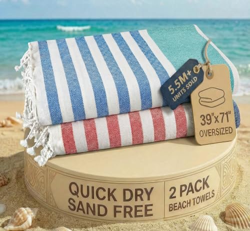 LANE LINEN Beach Towels for Women - 2 Pack Large Beach Towels Oversized, Pre-Washed, Sand Free Towel, Quick Dry, Lightweight and Soft Bath Towel, 39"x71" - Old Glory Teal - color: 23: Old Glory Teal, size: Pack of 2