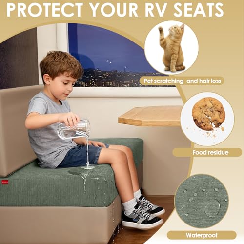 Waterproof RV Dinette Cushion Covers - Stretch Fabric Camper Seat Slipcover Replacement, Washable RV Couch Cover Designed for Camper Car Bench (Sofa 1 Bench Cover, Green) - color: Green, size: Sofa 1 Bench Cover