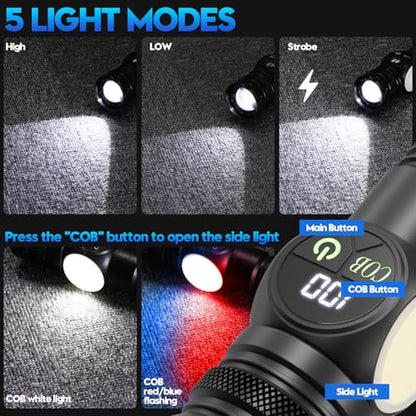 Rechargeable Flashlights High Lumens, LED Flashlight with Sidelight, 5 Modes & Zoom, USB-C Charging with LCD Display, Magnetic, Waterproof, Handheld Flashlights for Home Camping Emergency - color: Black-1 Pack