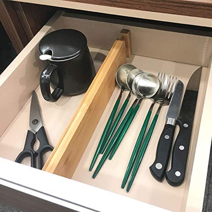 VaeFae 6-Pack Adjustable Bamboo Drawer Dividers, Expandable Drawer Organizer for Kitchen Utensils, Clothes, Bathroom, Office – Fits Drawer Interiors 16.6" to 21.8" - size: 2.4''H, 16.6''-21.8''L, 6 Pack