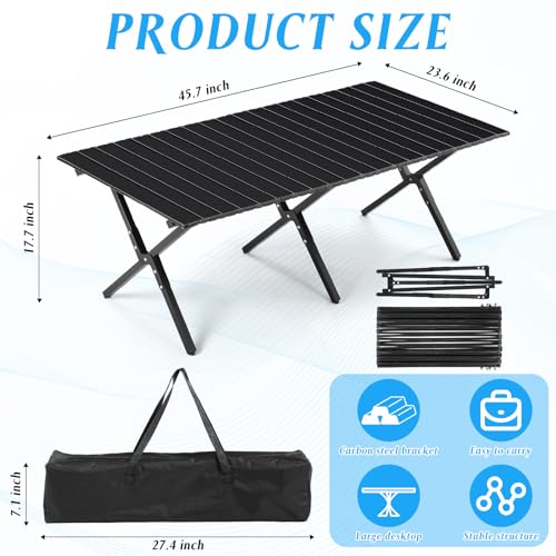 Suzile 2 Pack 4FT Folding Camping Table, Roll Up Portable Camp Table with Carry Bag, Low Collapsible Lightweight Aluminum Outdoor for Camping, Picnic, Beach, Patio, Kitchen(Black) - color: Black