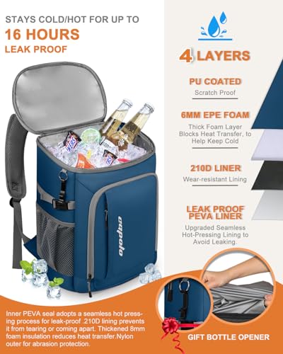 Capolo 36/45 Cans Cooler Backpack Insulated Waterproof for Women Men Lunch Backpack Coolers Leak Proof Soft Cooler Bags - color: Leather Blue, size: 36 Cans