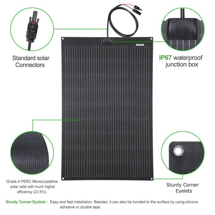 Lensunsolar 150W 12V ETFE Black Flexible Solar Panel, 43.3x28in, PERC 9BB 23.5%+ Efficiency Mono Solar Cells, for Campers, RVs, Boats,Camping, Tent - size: 150W/43.3in x 28in