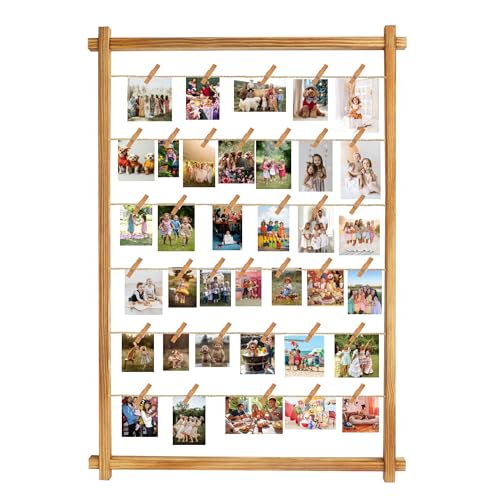 Collage Picture Frame,Photo Display Board with Clips,Hanging Pictures Frames Photos Wall Decor for Wedding Graduation Party Birthday Greeting Letter Postcards Christmas Cards Holder Organizer,39 inch - color: Carbonized Brown, size: Wall Mount(39.37")