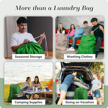 Nylon XL Laundry Bag - Locking Drawstring Closure, Machine Washable, These Large Bags Will Fit a Laundry Basket and Strong Enough to Carry up to Two Loads of Clothes (Green | 22" x 32") - color: Green, size: 22" x 32"