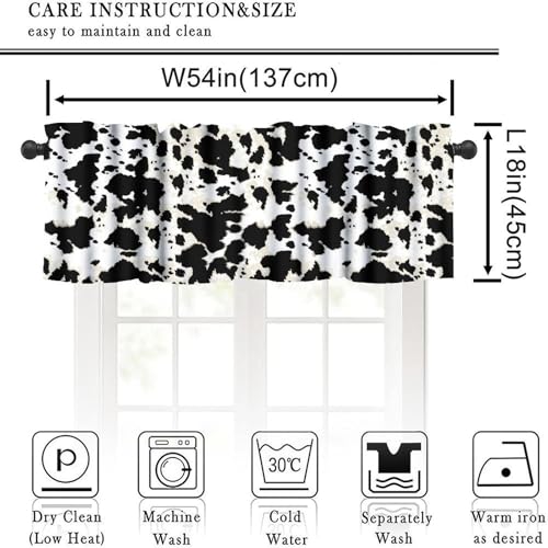 Black White Cowhide Valance, Milk Cow Western Farm Animal Skin Print Blackout Short Window Curtain for Farmhouse Kitchen Bedroom Living Room, 54x18inch - color: Cowhide-1