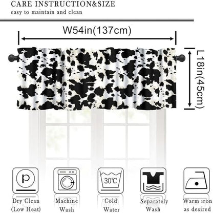 Black White Cowhide Valance, Milk Cow Western Farm Animal Skin Print Blackout Short Window Curtain for Farmhouse Kitchen Bedroom Living Room, 54x18inch - color: Cowhide-1