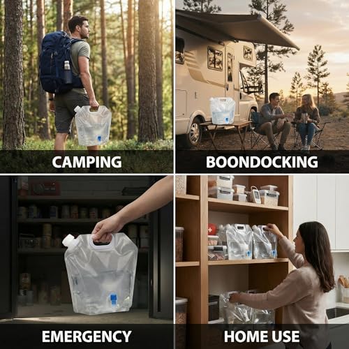 6 Pack 1.3 Gal (5L) Collapsible Water Containers with Spigot & Top Fill Cap, Dual Opening BPA Free PE Water Jug, Leak-Proof Storage Bag for Camping, Hiking and Outdoor Use, Portable & Foldable