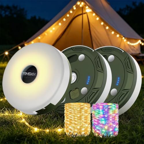 2-Pack Camping String Lights, 4-in-1 Quick-Closing, 32.8-Foot Rechargeable Tent Lights, 8 Lighting Modes, Portable LED Lights, Christmas Fairy Lights Party Decorations Camping Essentials - size: 2