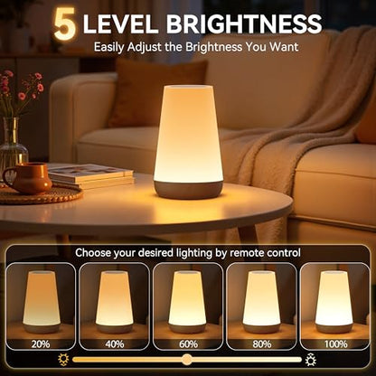 Auxmir Rechargeable LED Night Light, Touch & Remote Control Bedside Lamp with 13 Colors, 5 Brightness Levels, Portable Table Lamp for Kids Baby Nursery, Bedroom, Bathroom, Camping, Dark Brown - color: Dark Brown