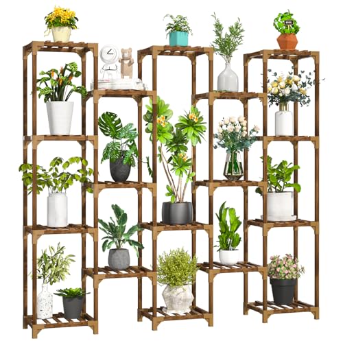 Uneedem Plant Stand Indoor Outdoor, Tall Plant Shelf for Multiple Plants, 17 Tiers Large Plant Rack Wood Plant Holder Plant Shelves for Room Corner Balcony Garden Patio - size: 17 Tiers