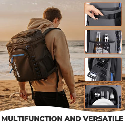 Heytrip Backpack Cooler 36/54 Cans, Insulated Portable Large Leakproof Waterproof Cooler Bag, 20 Hours Cold Retention for Lunch Camping Travel Beach Picnic - color: Gray - 36 Cans with 2 Pouches