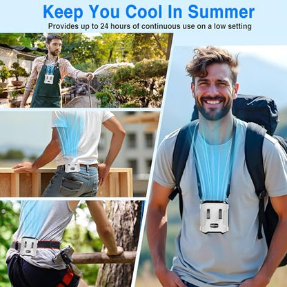 Sunoony Waist Fan Clip on Shirt Belt Body Wearable Hand-Free Rechargeable Battery Powered Fan with 3 Speed & Flashlight Cooling Portable Neck Fan for Outdoor Travel