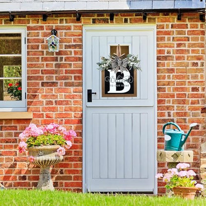 Last Name All Year Round Front Door Wreath with 26 Initial Letter Welcome Sign All Seasons Eucalyptus Garland and Bow ，Farmhouse, Porch, for Spring Summer Fall All Seasons Holiday Halloween Christmas. (B) - color: B