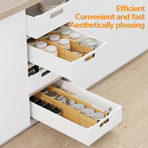 BAMEOS Bamboo Expandable Drawer Dividers – Fits 16.65"–22" Drawers, 4" Extra Deep Walls, Set of 4 | Maximum-Height Spring-Loaded Organizer for Deep Kitchen, Bathroom & Dresser Drawers - size: 4''H, 16.65''-22''L
