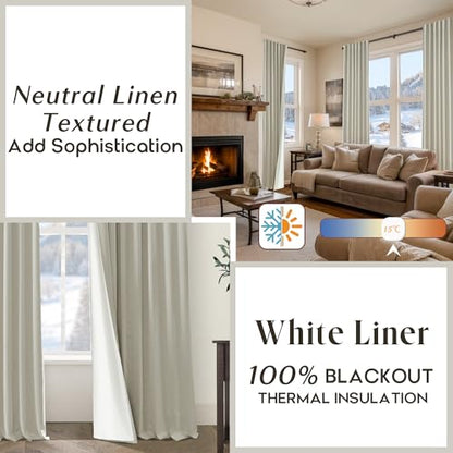 102 Inch Long Curtains, Oatmeal Polished Linen Textured Blackout Pleated Drapes for Living Room Bedroom, 2 Panels Set - color: Greige, size: 52"W x 102"L (Pack of 2)