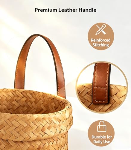 Wall Hanging Basket, Natural Seagrass Woven Storage Basket, Farmhouse Wall Organizer for Bedroom, Entryway & Kitchen