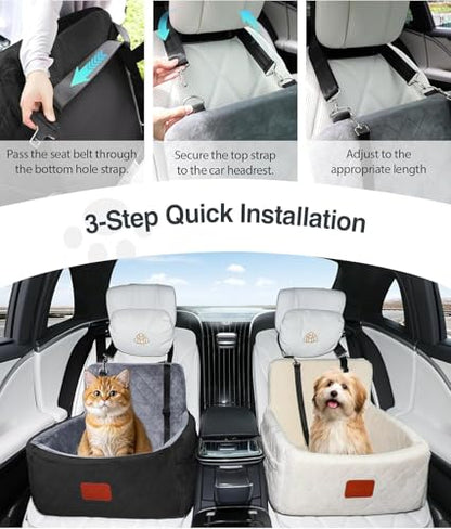 WOOAIDAGG Dog Car Seat for Small Dogs Under 30lbs, Comfy & Safe Travel Bed with Washable Cover, 2 Clip-On Safety Leashes and Pockets, Anti-Slip Base, Easy to Install(Black/Grey) - color: Black/Grey