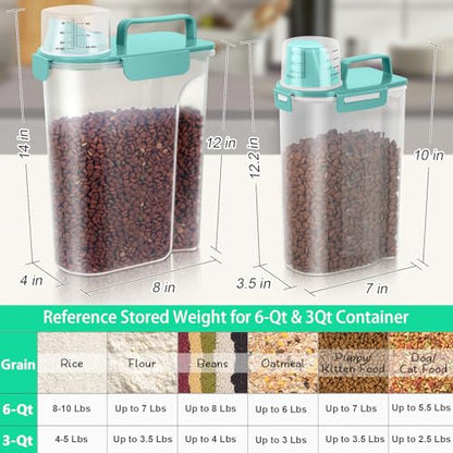 TBMax Dog Food Storage Containers 2 Pack 8 to 10 Lbs, Airtight Pet Food Container Dispenser with Large Spout & Portable Handle, Travel Dog Treat Cat Food Storage Bin Bird Seed Container -Cyan - color: Cyan 6+3Qt
