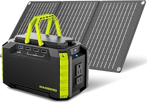 MARBERO Solar Generator 150W Peak 150Wh Portable Power Station with Solar Panel Included Camping Power Supply with AC Outlet DC USB Ports for Outdoor RV Fishing Emergency - color: Green Grey