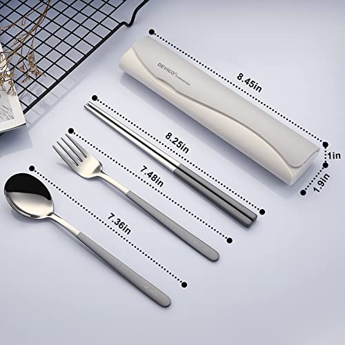 DEVICO Portable Travel Utensils with Case, Reusable Camping Silverware for Lunch, 18/8 Stainless Steel Cutlery Set (Gray) - color: Gray