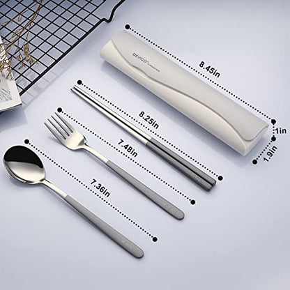 DEVICO Portable Travel Utensils with Case, Reusable Camping Silverware for Lunch, 18/8 Stainless Steel Cutlery Set (Gray) - color: Gray