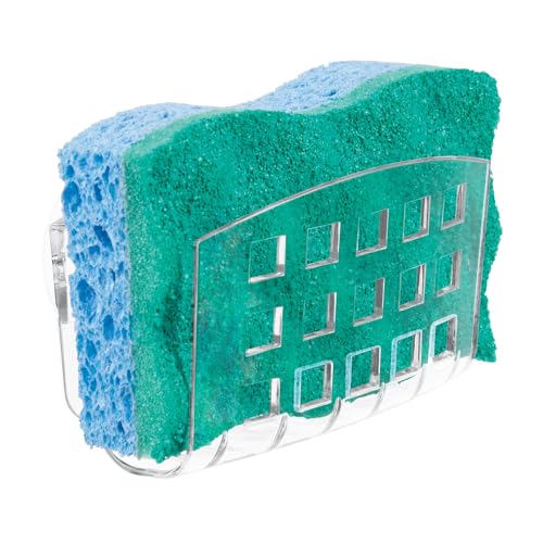 iDesign BPA-Free Plastic Sponge Holder for Kitchen Sink with Suction Cups, Ideal for Kitchen Sinks and Bathroom Organization, 3.75" x 2" x 2", Clear - size: Small