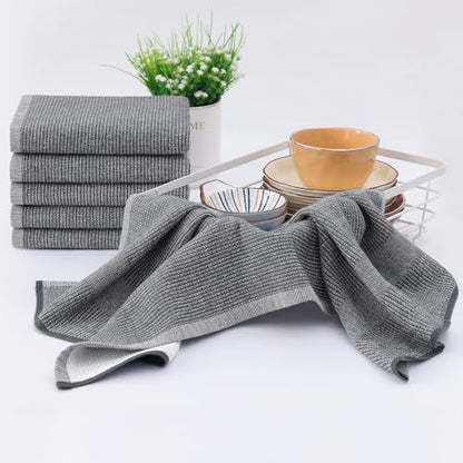 Homaxy Premium Kitchen Towels(18”x 28”, 8 Pack), Large Cotton Kitchen Hand Towels, Flat and Terry Dish Towels, 380 GSM Highly Absorbent Tea Towel Set with Hanging Loop, Grey - color: Grey, style: 8-pack