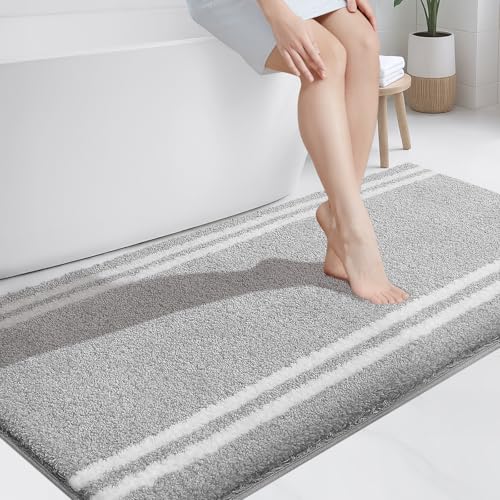 PURRUGS Bathroom Rug Non-Slip Machine Washable 30" x 60", Super Absorbent and Quick Dry Shaggy Microfiber Bath Mat, Extra Soft and Plush Bath Rug for Bathtub, Shower, and Sink, Light Grey - color: Light Grey, size: 30" X 60"