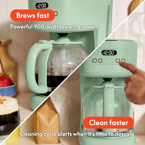 bella 12 Cup Programmable Coffee Maker, Reusable Dishwasher Safe Accessories, Easy LCD display, Auto Shutoff, 900 watt, Seaglass - color: Seaglass