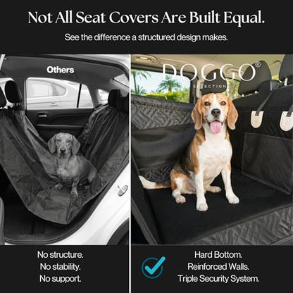 Dog Car Seat Cover with Hard Bottom – Back Seat Extender for Dogs Up to 35 lbs, Waterproof Non-Slip Hammock, Rigid Reinforced Base with Triple Security System, Storage Pockets, fits Cars SUVs Trucks - color: Black