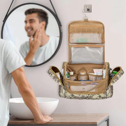 Tactical Toiletry Travel Bag for Men, Hanging Dopp Kit Hygiene Bag Shower Organizer with Hook for Toiletries and Shaving Care, Desert Yellow (Empty Bag) - color: Desert Yellow
