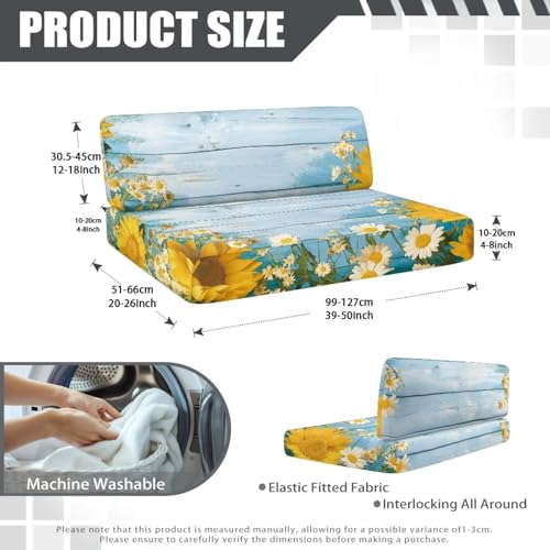 NDISTIN Blue Wood Sunflower RV Dinette Cushion Covers 2 Sets Camper Couch Cushion Covers Dinette with 1 Backrest & 1 Bench Covers Stretch Sofa Furniture Protector for RV Camper Sofa - color: Blue Wood Sunflower