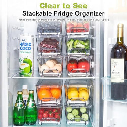 4-Pack Refrigerator Drawer Organizer Bins, Clear Stackable Pull Out Fridge Organizers and Storage Container, with Strainer Layer for Fruits, Vegetables, Drinks, Snack and Food - size: 4 Pack