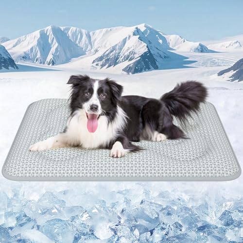 Rywell Dog Cooling Mat, 44”x32” Super Thick & Reversible Cooling Mat for Dogs, Arc-Chill 3.0 & PCM for Long-Lasting Cool and Color-Changing (Q-Max > 0.5), All-Season Use & Portable for Travel - color: Grey, size: XL
