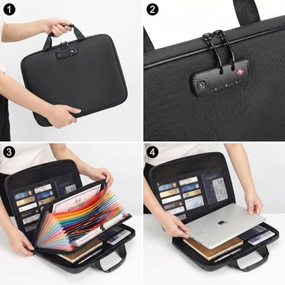 Calenzana Fireproof Document Boxes with TSA Lock, Upgraded 16 Pockets Fireproof＆Water Resistant File Organizer, Hard-Shell Safe Box for Important Certificates, Passport, Laptop - style: File Box