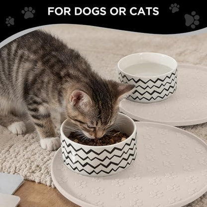 Comtim Waterproof Dog Food Mat - 2 Pack Silicone Pet Food Mat Dog Food Bowl Mats Cat Water Mats Eating Tray, Non-Slip Pet Placemat with Lip for Messy Drinkers to Protect Floor, Beige 11"×11" - color: Beige