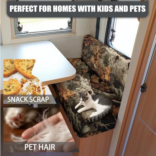 Bear Camo Print RV Dinette Cushion Covers Washable Sofa Furniture Protector Stretch RV Couch Covers Include 1 Backrest Cover 1 Bench Cover and 1 Pillowcase - color: Bear Camo