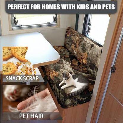 Bear Camo Print RV Dinette Cushion Covers Washable Sofa Furniture Protector Stretch RV Couch Covers Include 1 Backrest Cover 1 Bench Cover and 1 Pillowcase - color: Bear Camo